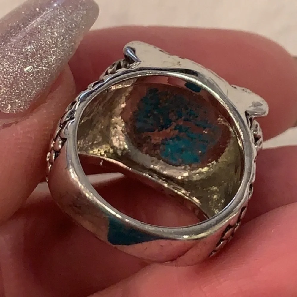 Owl crystal eyes silver tone statement ring